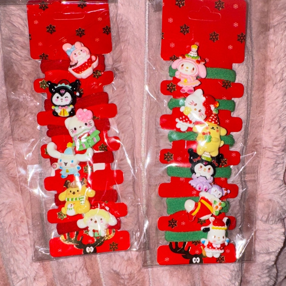 New 2 sets of 6 pcs each Cute festive hello kitty and friends Hair Ties Set